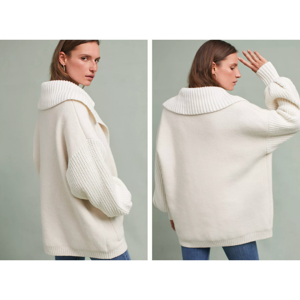 Anthropologie Alpaca Wool Sleeping On Snow Elspeth Longline Cardigan XS Collared - Picture 4 of 10